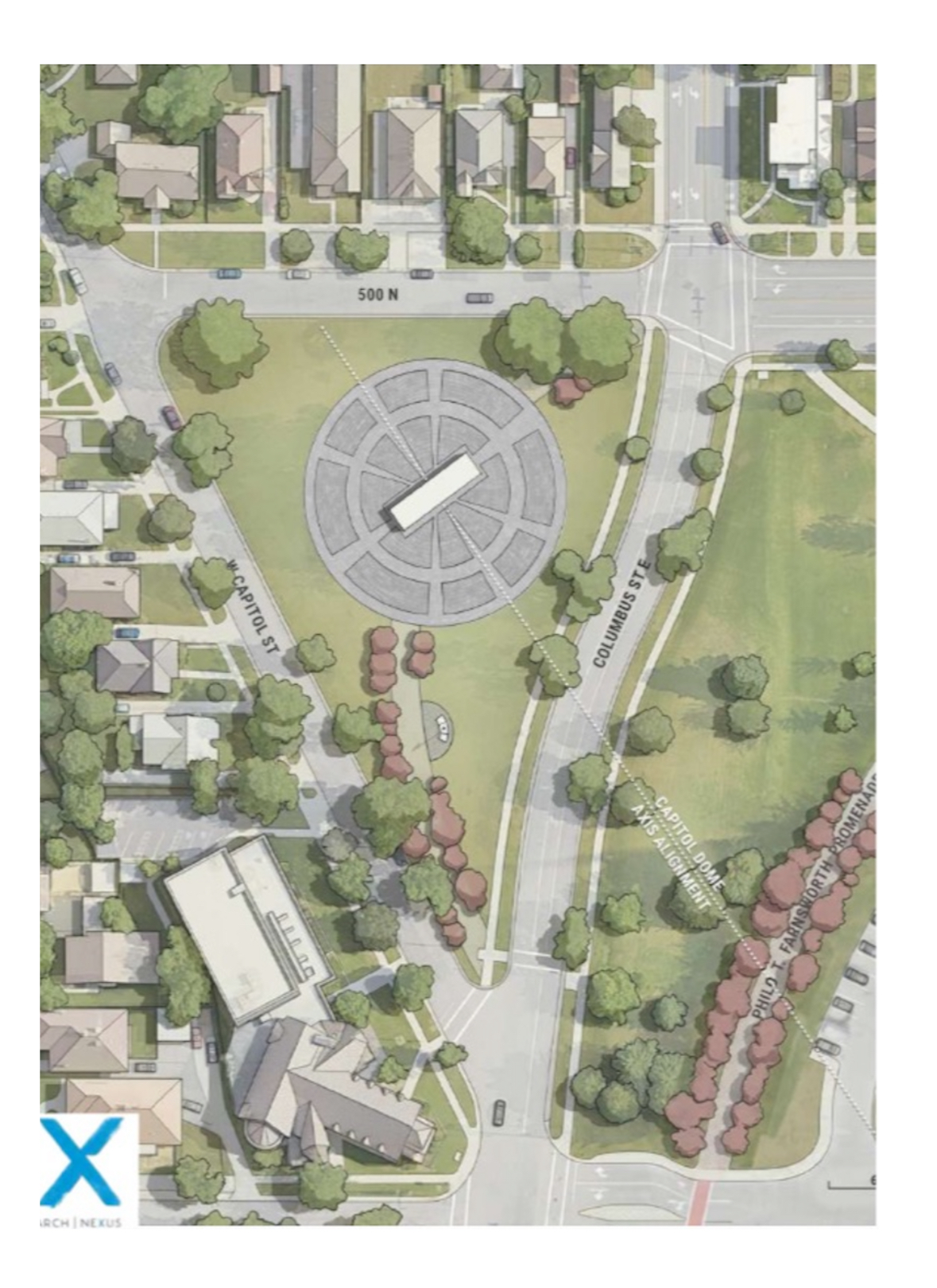 Aerial view of the Capitol Hill triangle green space